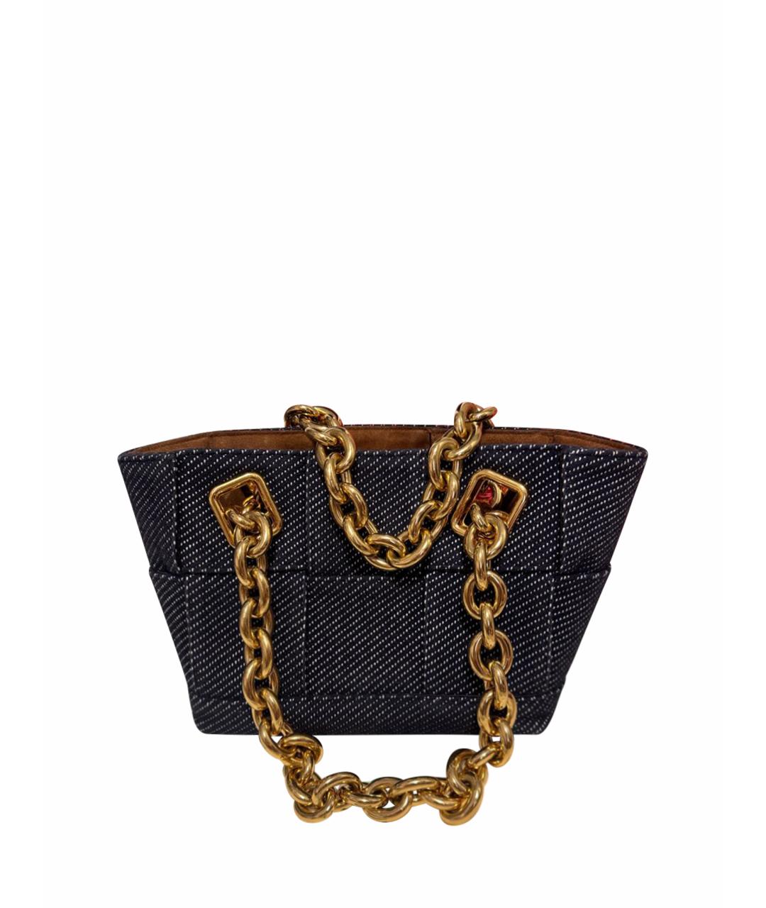 BOTTEGA VENETA Темно-синяя деним сумка с короткими ручками, фото 1