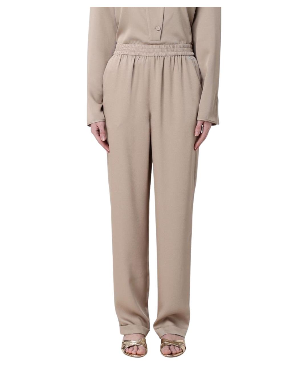 EMPORIO ARMANI Бежевые полиэстеровые прямые брюки, фото 1