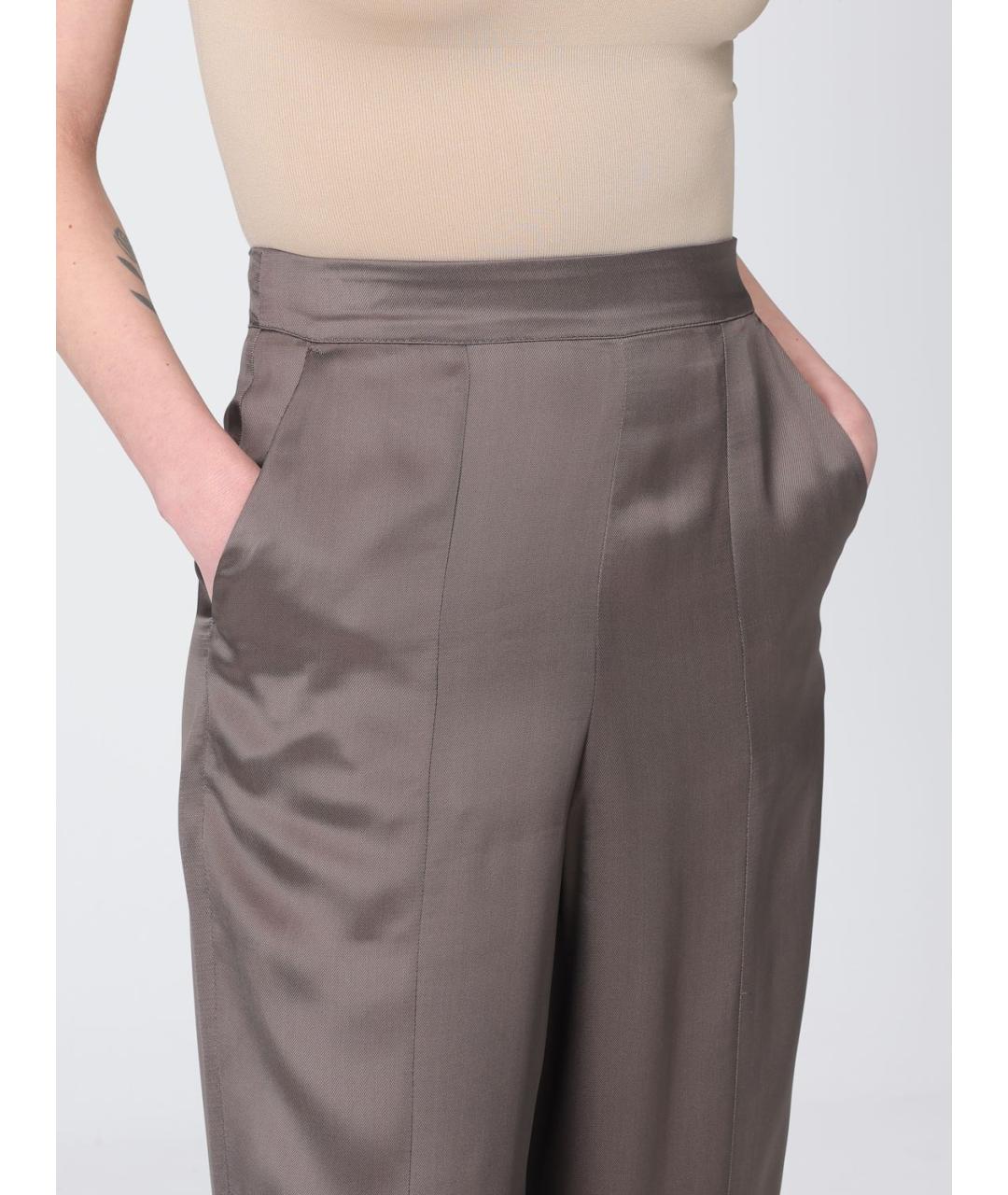 EMPORIO ARMANI Коричневые вискозные прямые брюки, фото 3