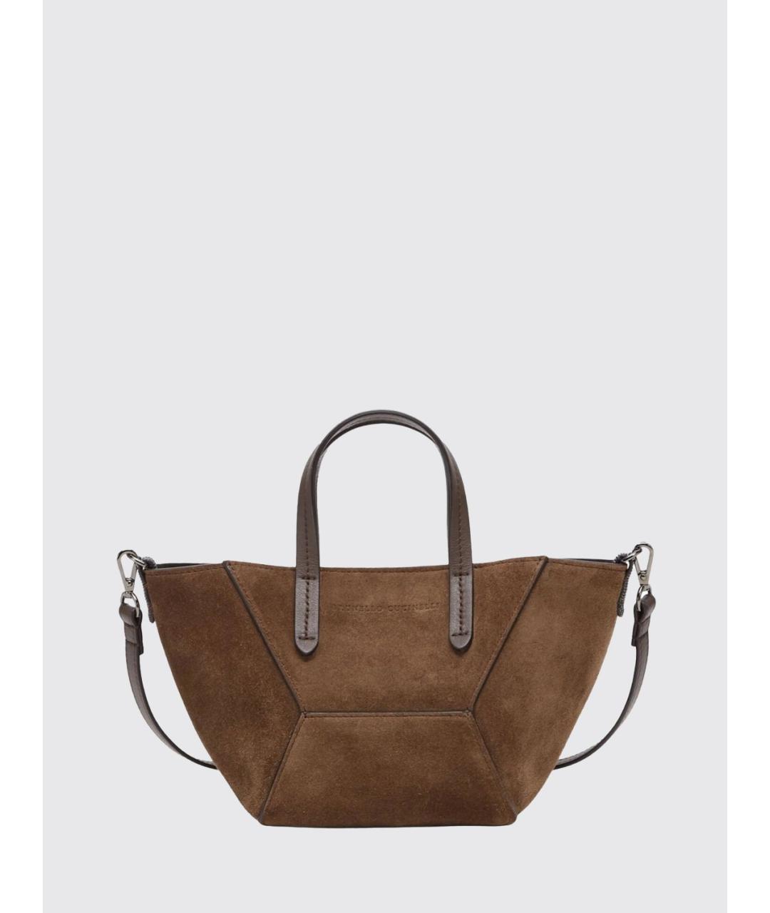 BRUNELLO CUCINELLI Коричневая замшевая сумка тоут, фото 4