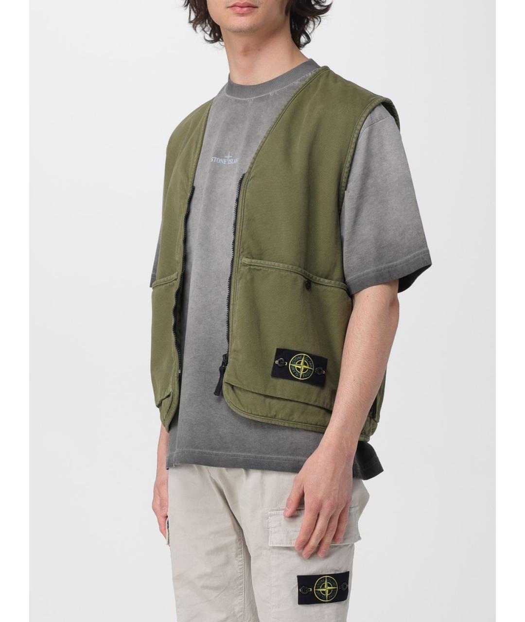 STONE ISLAND Хаки хлопковый жилет, фото 4