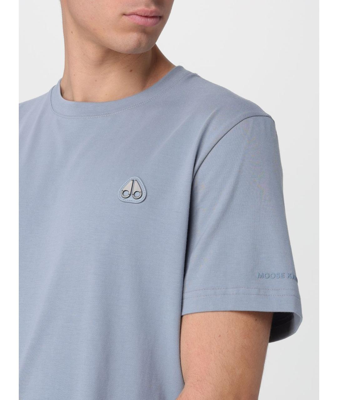 MOOSE KNUCKLES Голубая хлопковая футболка, фото 3