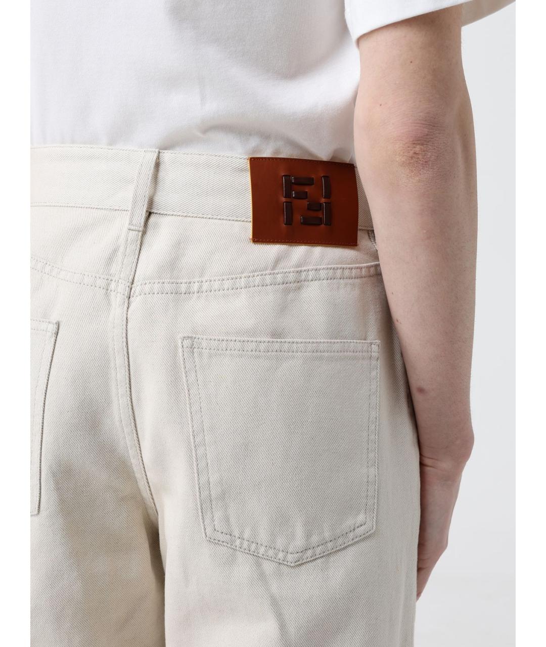 FENDI Бежевые хлопко-лиоцелловые прямые джинсы, фото 5