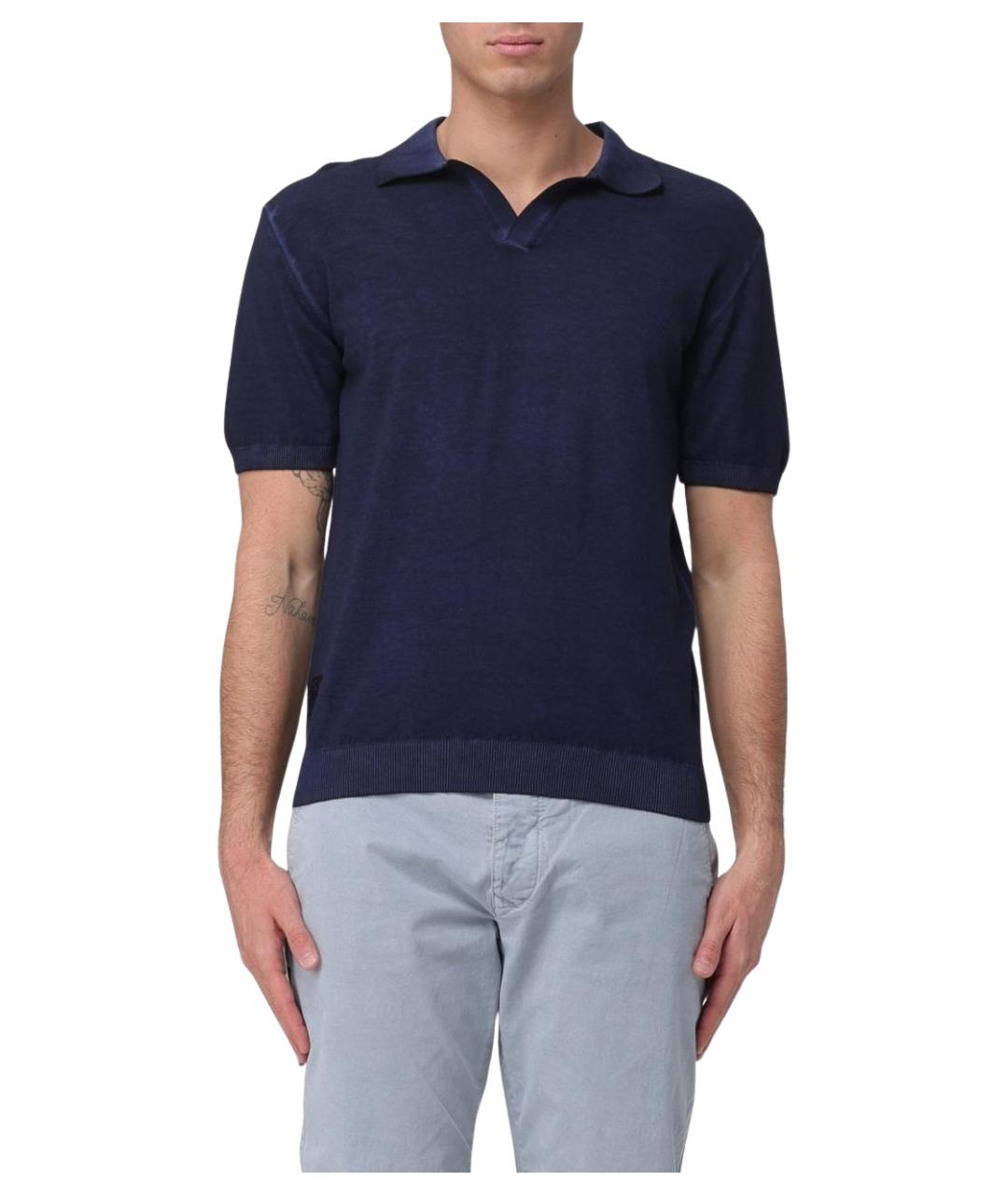 BLAUER Синее хлопковое поло с коротким рукавом, фото 1