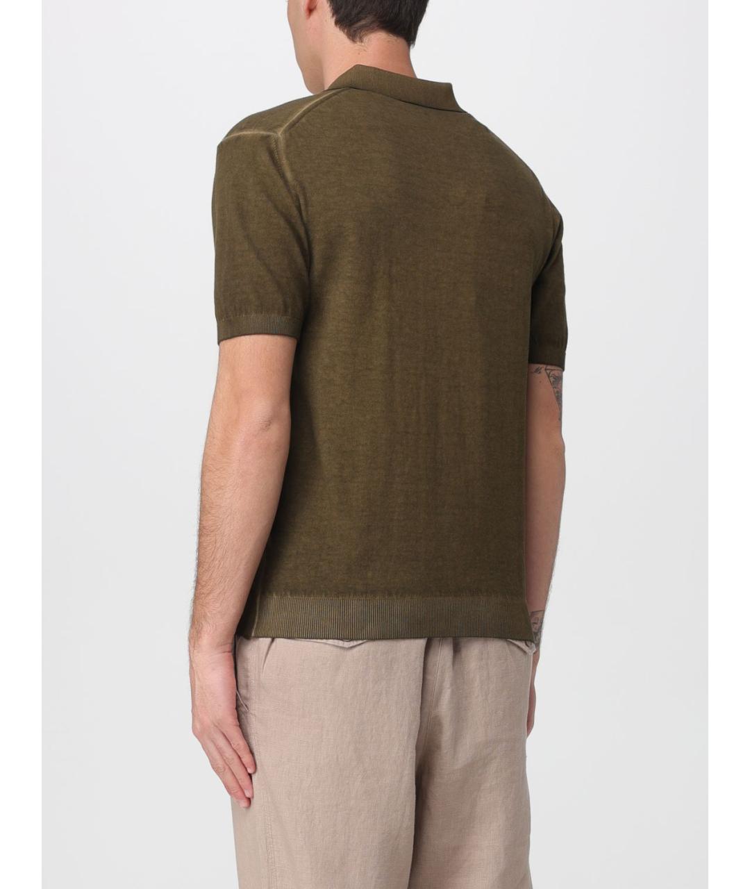 BLAUER Хаки хлопковое поло с коротким рукавом, фото 2