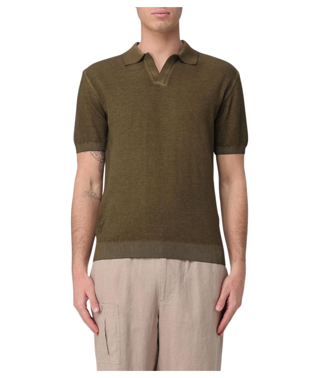 BLAUER Хаки хлопковое поло с коротким рукавом, фото 1