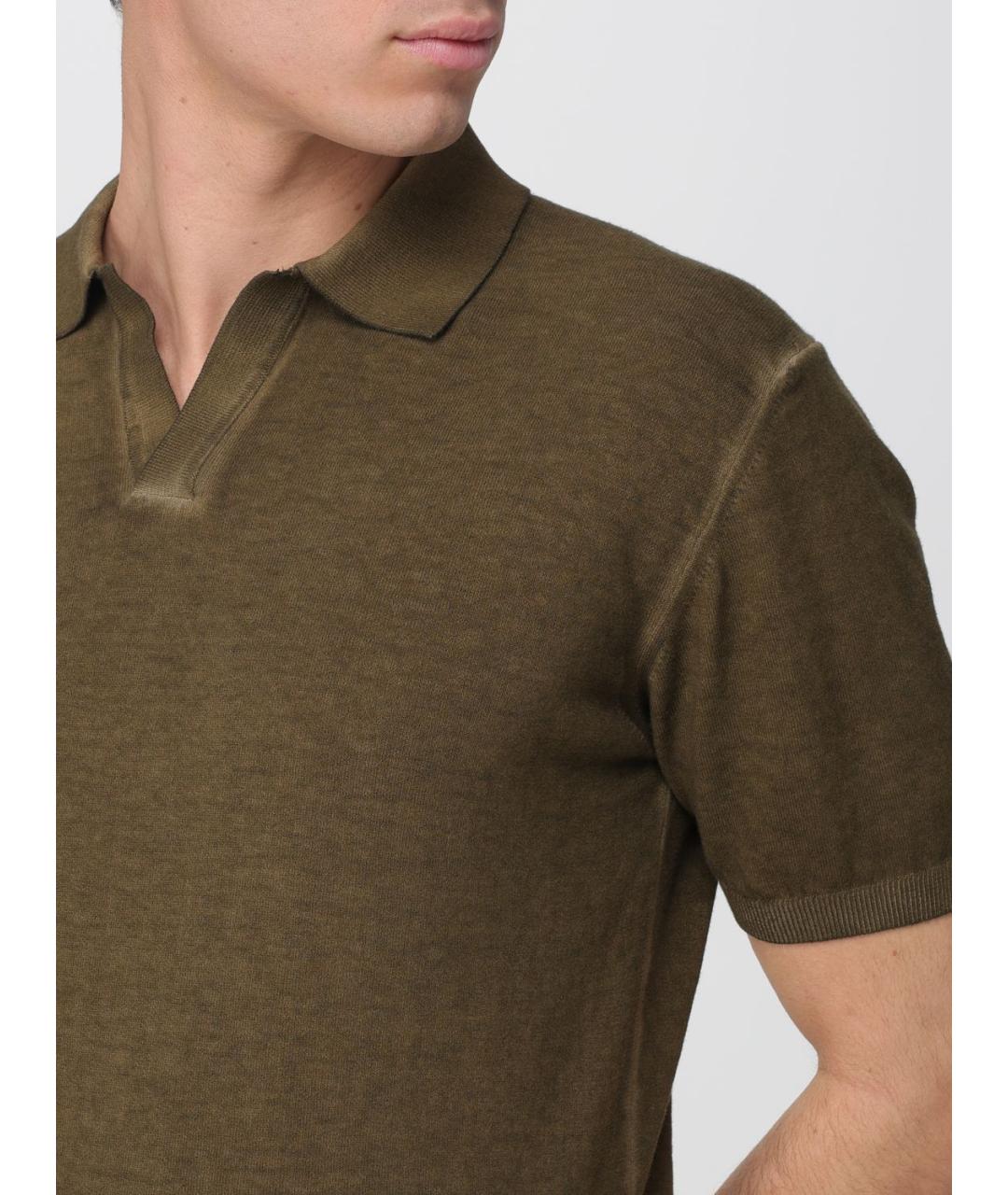 BLAUER Хаки хлопковое поло с коротким рукавом, фото 3