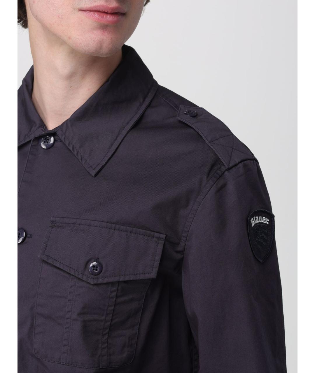 BLAUER Темно-синяя хлопковая кэжуал рубашка, фото 3