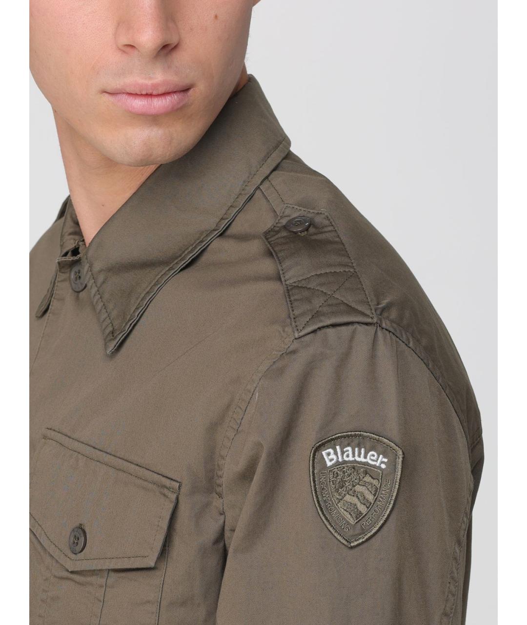 BLAUER Хаки хлопковая кэжуал рубашка, фото 3