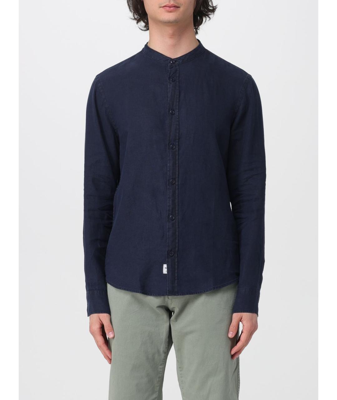 BLAUER Темно-синяя льняная кэжуал рубашка, фото 4