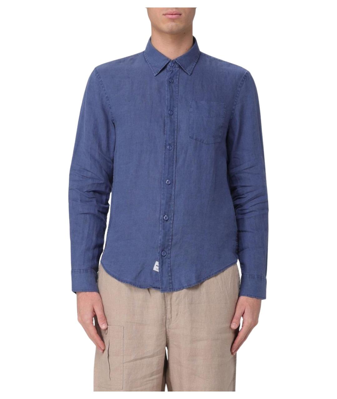 BLAUER Синяя льняная кэжуал рубашка, фото 1