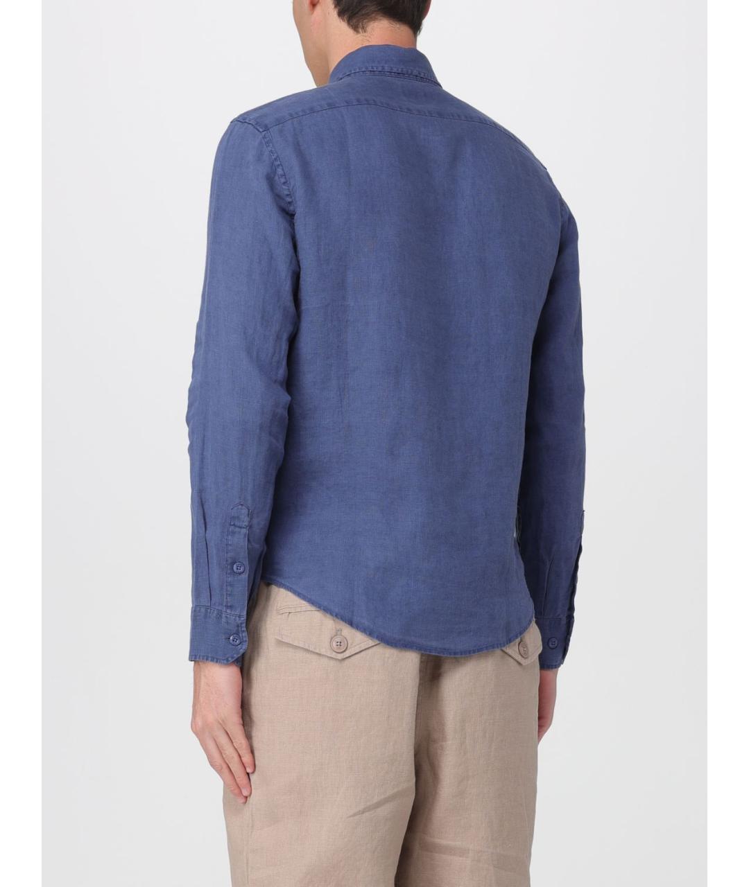 BLAUER Синяя льняная кэжуал рубашка, фото 2