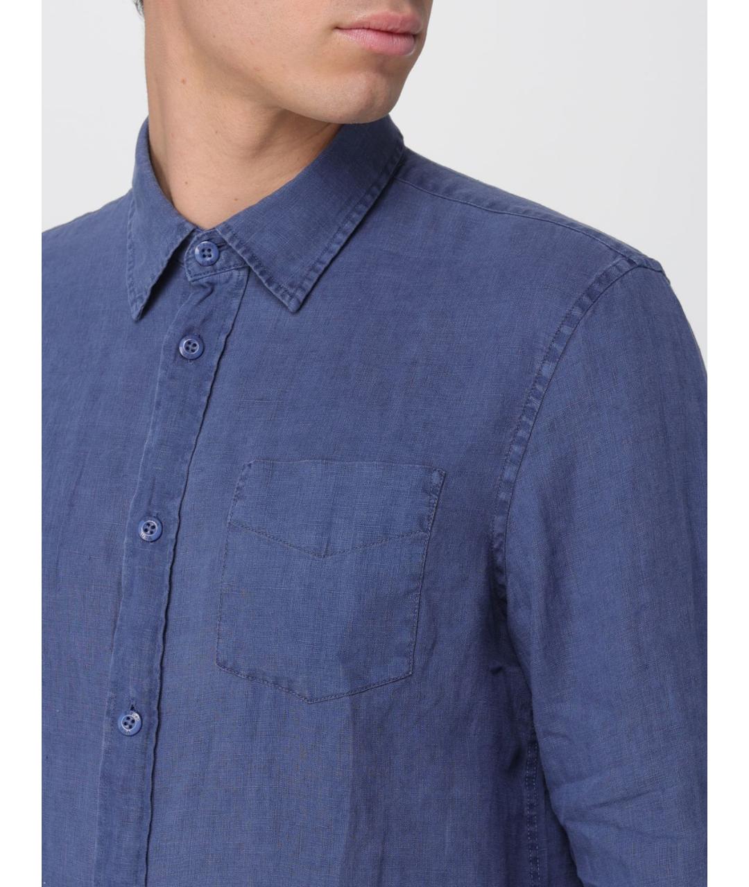 BLAUER Синяя льняная кэжуал рубашка, фото 3