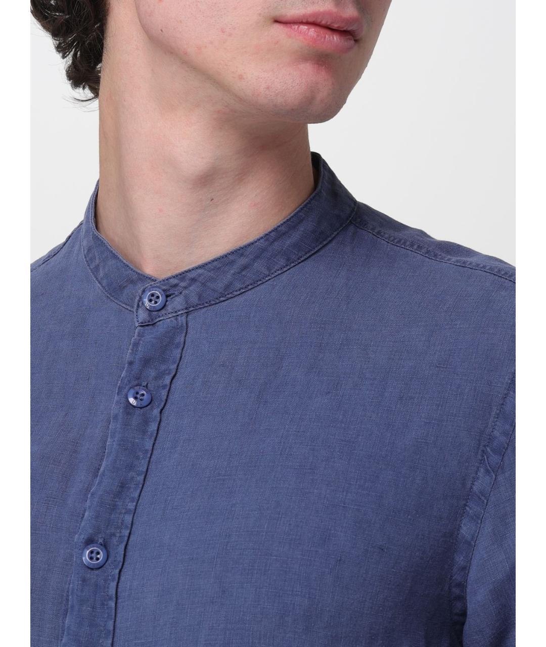 BLAUER Синяя льняная кэжуал рубашка, фото 3