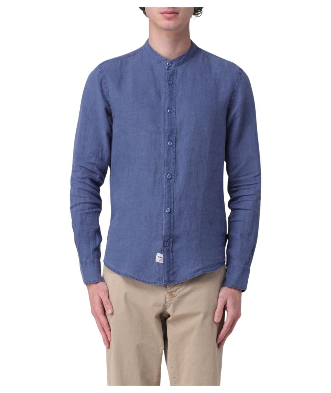 BLAUER Синяя льняная кэжуал рубашка, фото 1