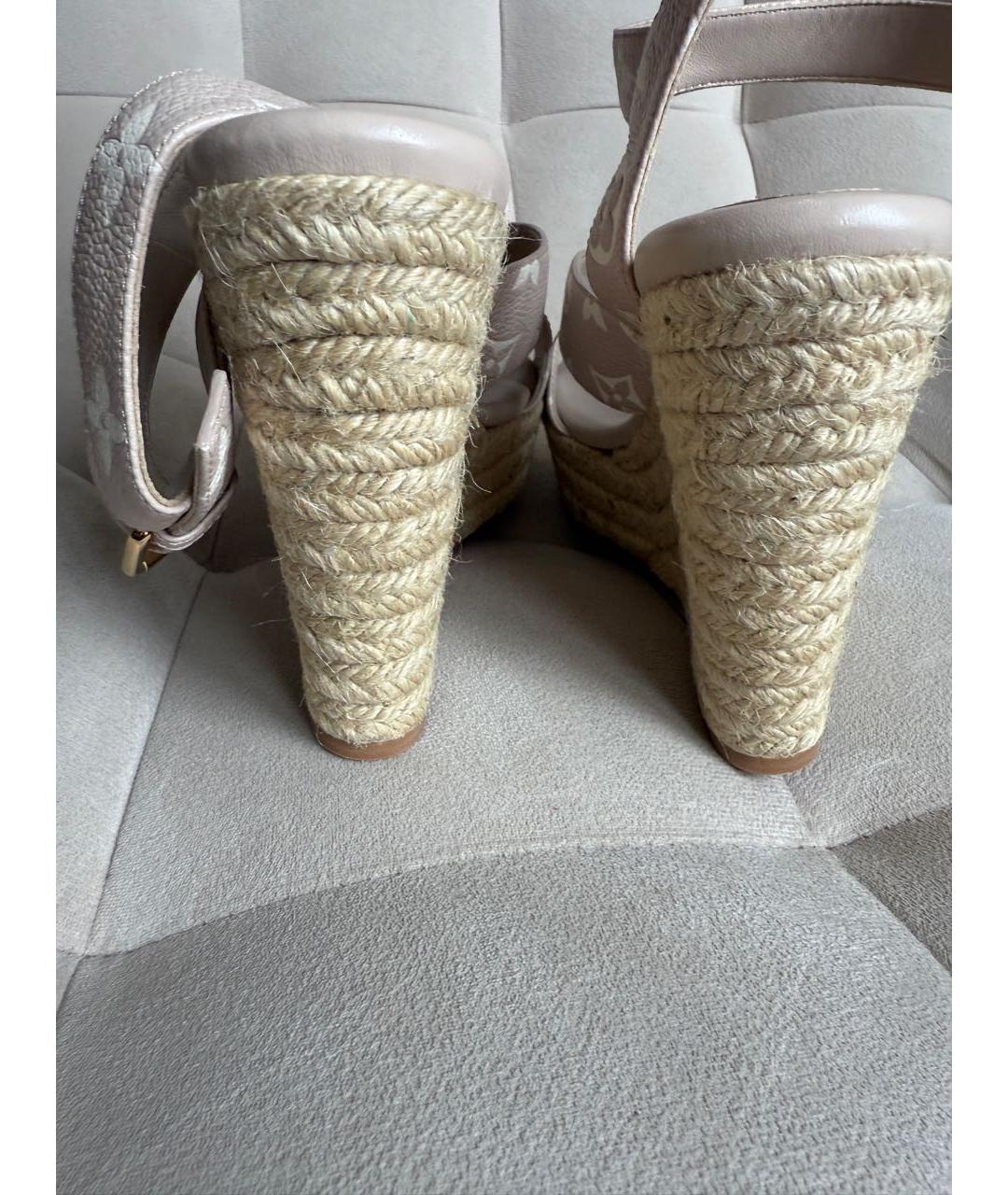 LOUIS VUITTON Бежевые кожаные босоножки, фото 4