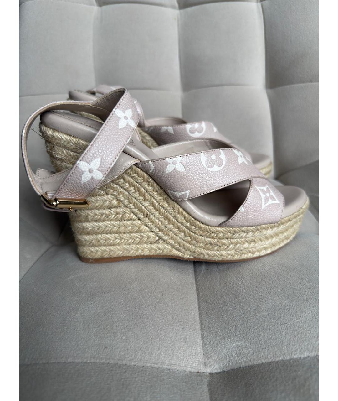 LOUIS VUITTON Бежевые кожаные босоножки, фото 8