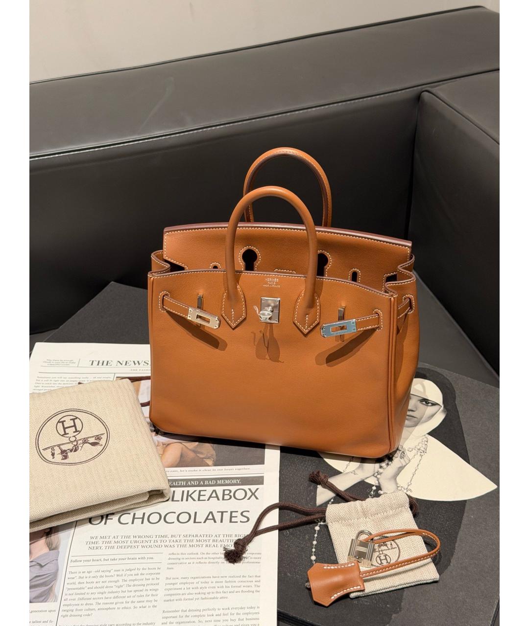 HERMES Коричневая кожаная сумка с короткими ручками, фото 2