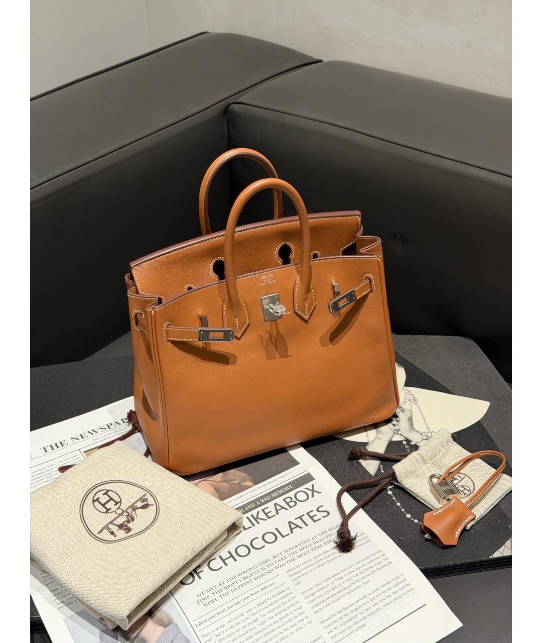 HERMES Коричневая кожаная сумка с короткими ручками, фото 4