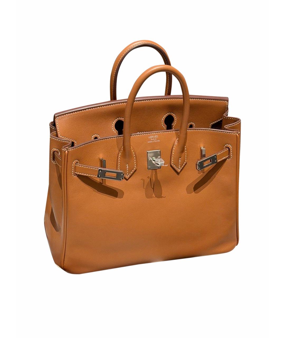 HERMES Коричневая кожаная сумка с короткими ручками, фото 1