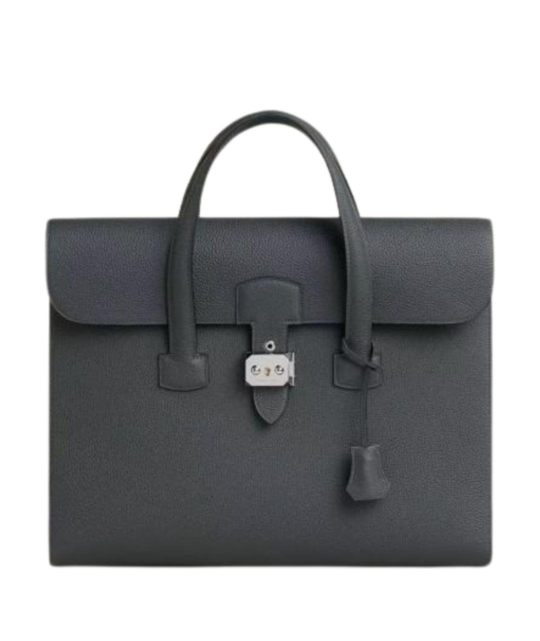 HERMES Серая кожаная сумка с короткими ручками, фото 1