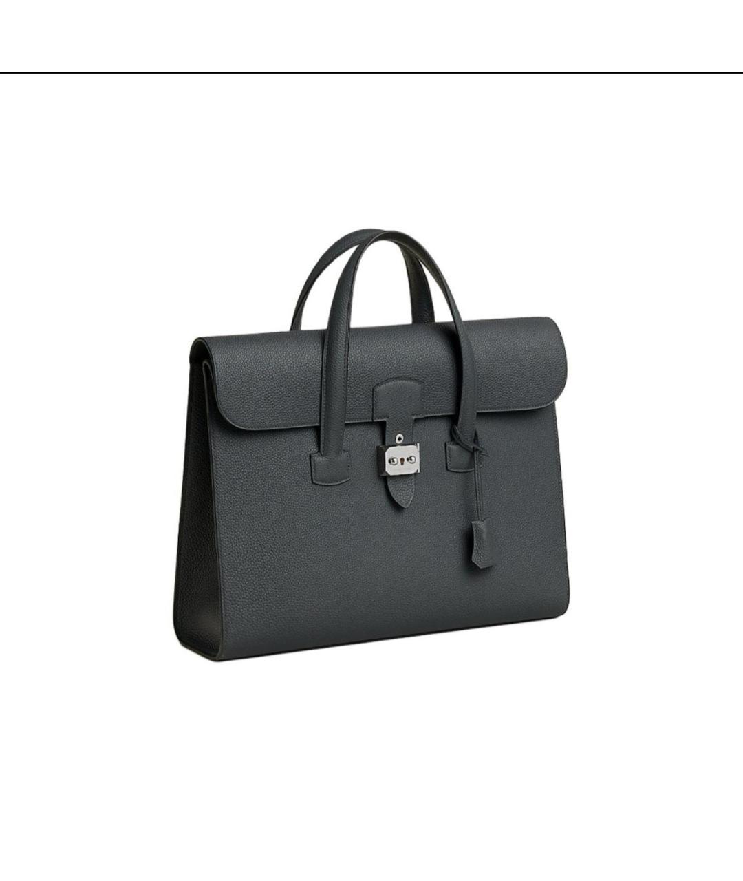 HERMES Серая кожаная сумка с короткими ручками, фото 2