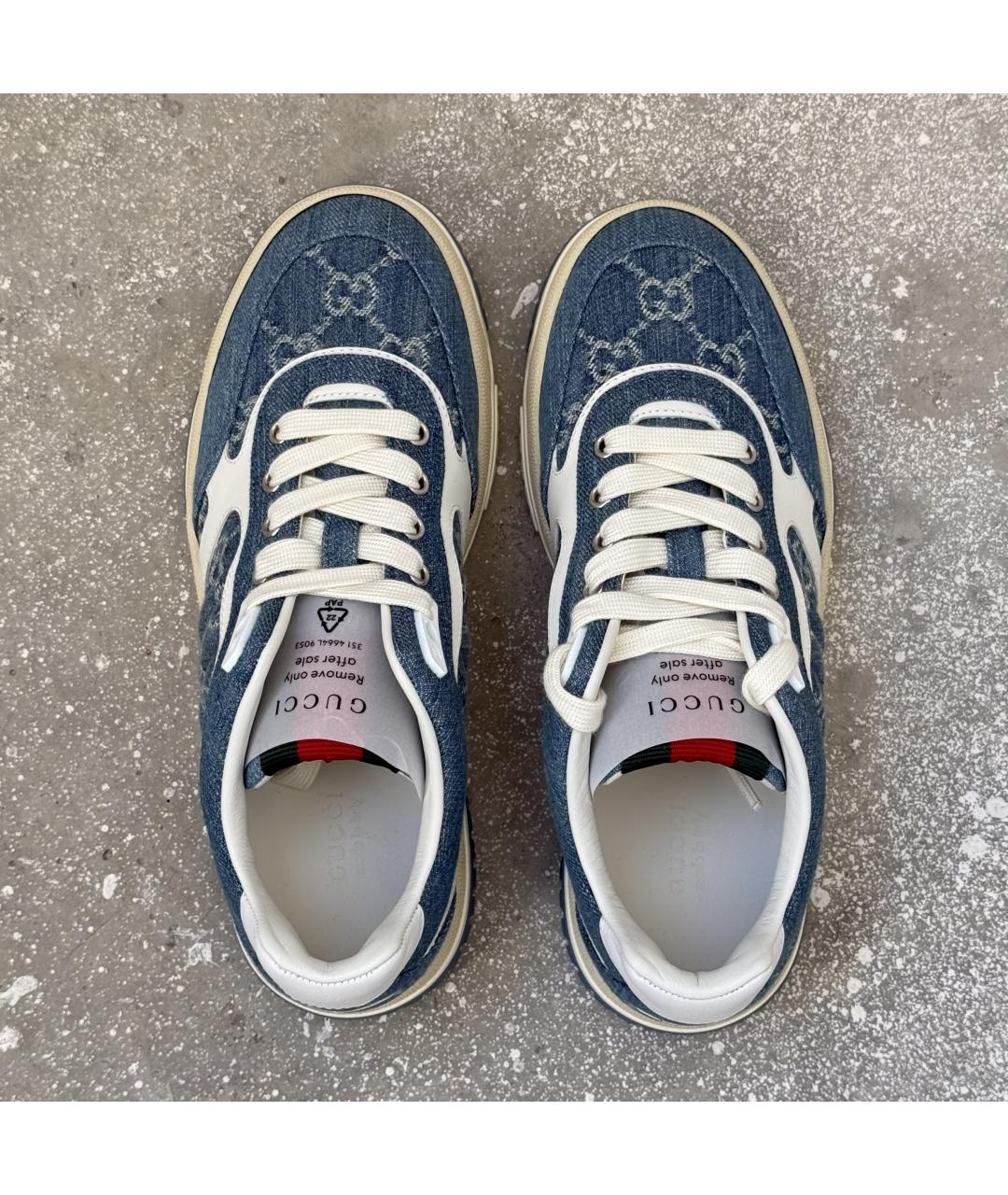 GUCCI Голубые кожаные кеды, фото 5