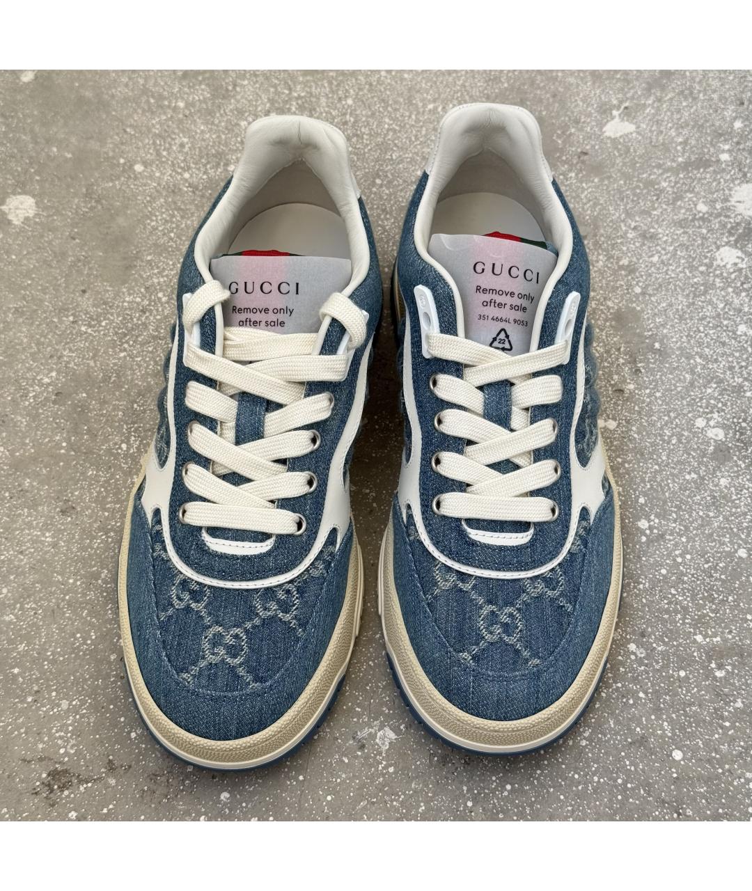 GUCCI Голубые кожаные кеды, фото 6