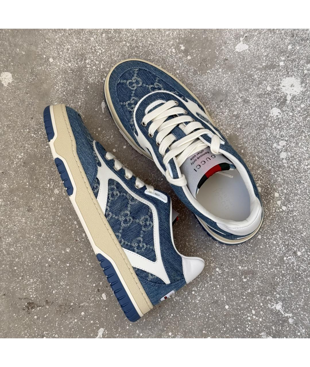 GUCCI Голубые кожаные кеды, фото 4