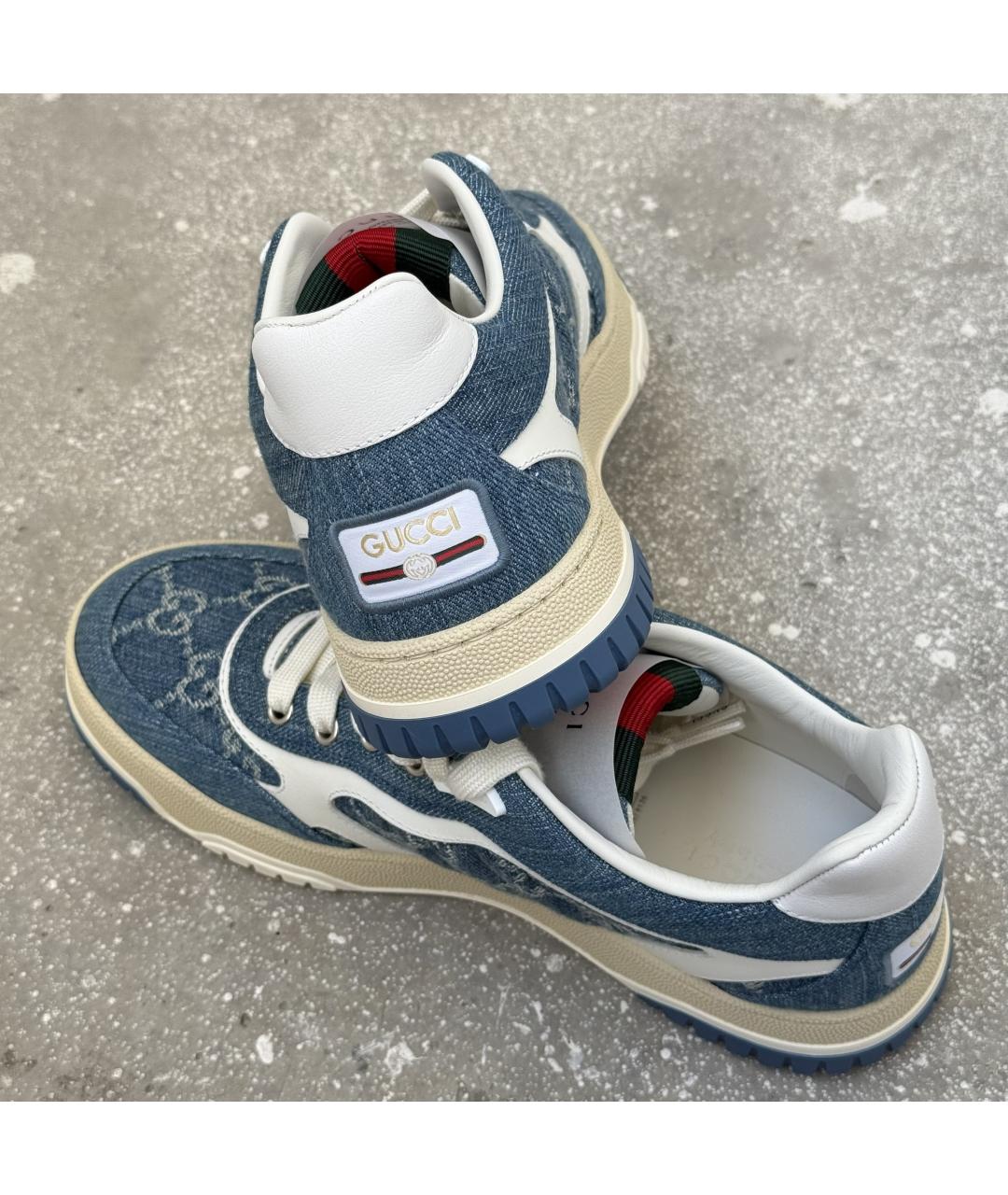 GUCCI Голубые кожаные кеды, фото 7