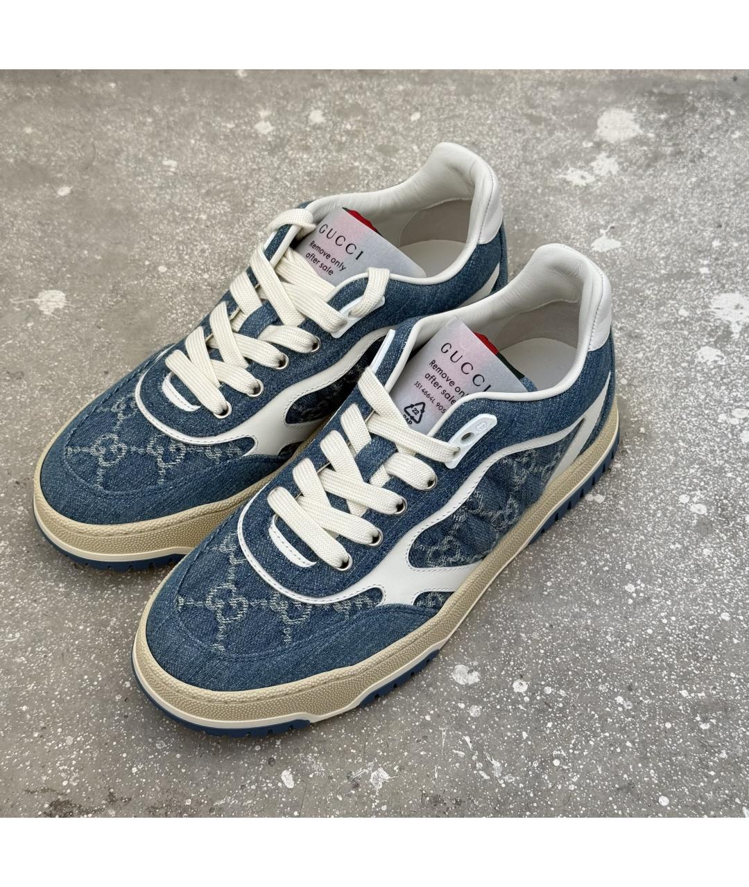 GUCCI Голубые кожаные кеды, фото 2