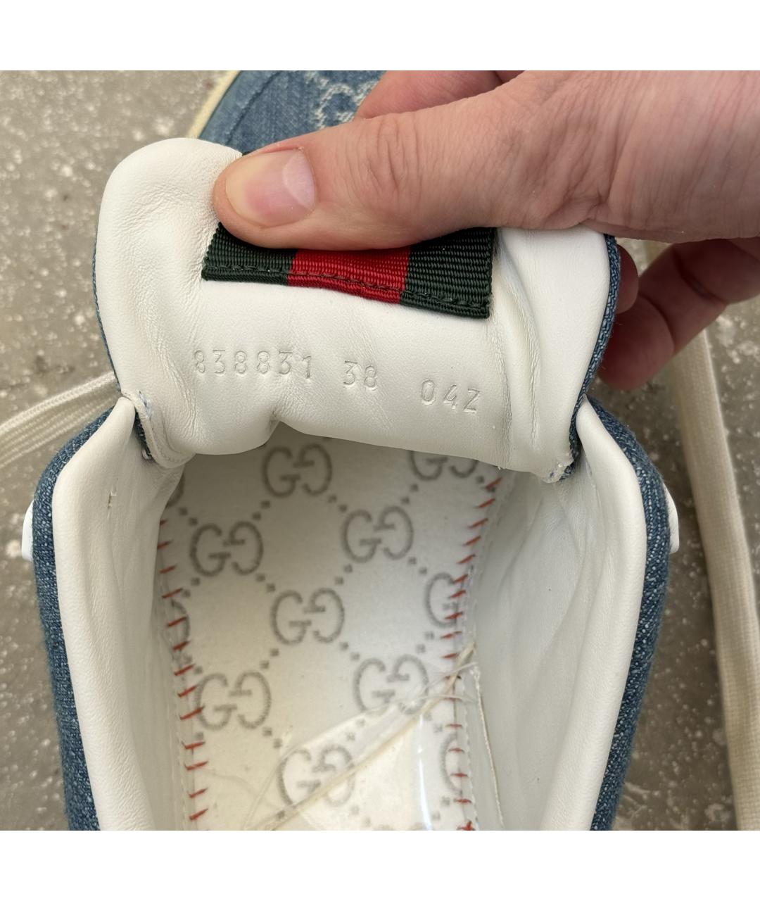 GUCCI Голубые кожаные кеды, фото 9