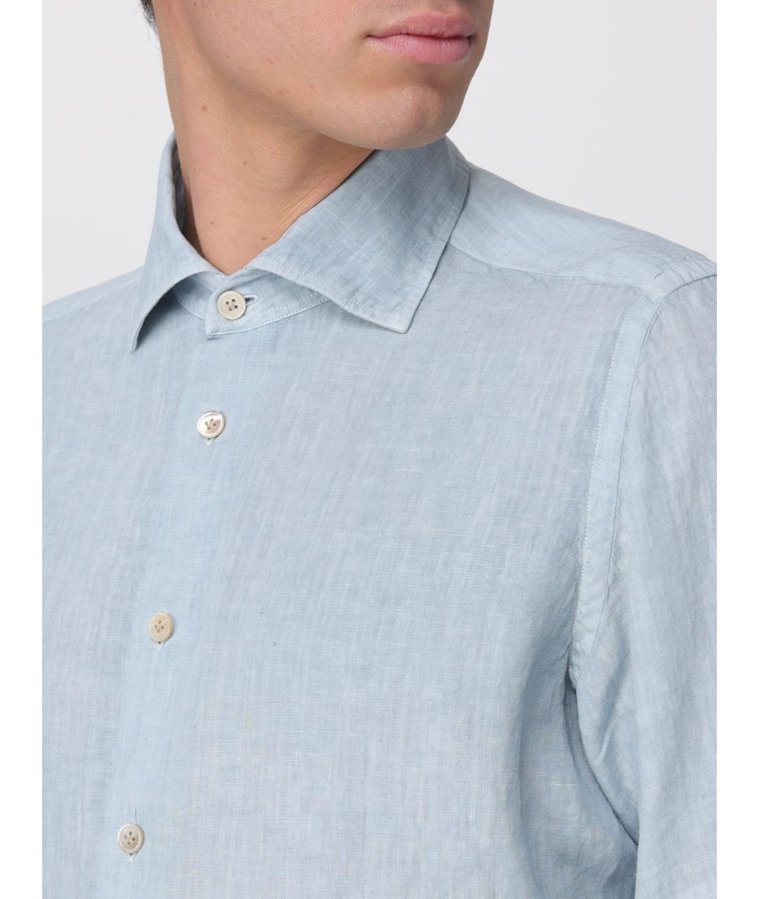 ELEVENTY Голубая льняная кэжуал рубашка, фото 3