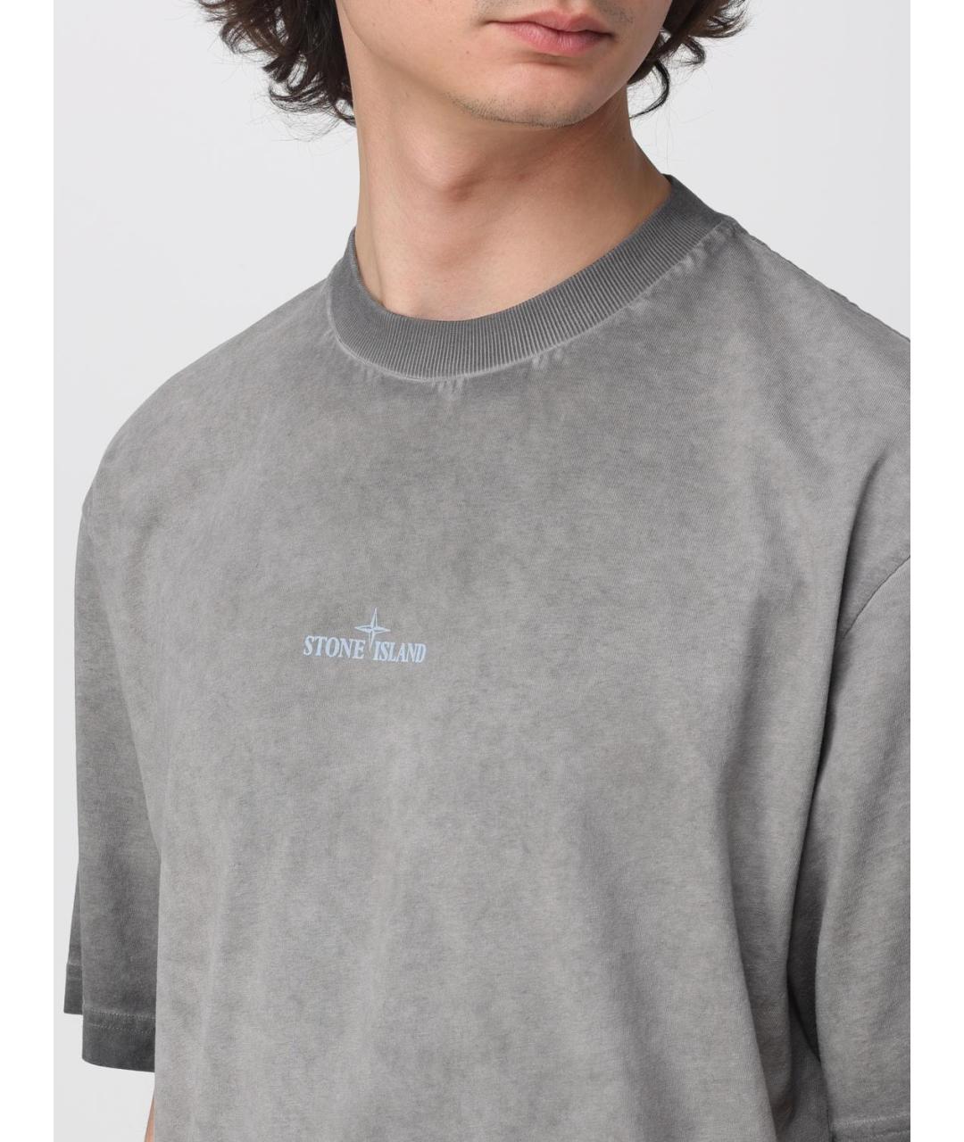 STONE ISLAND Серая хлопковая футболка, фото 4