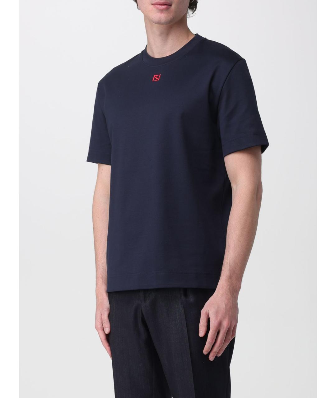 FENDI Темно-синяя хлопковая футболка, фото 4