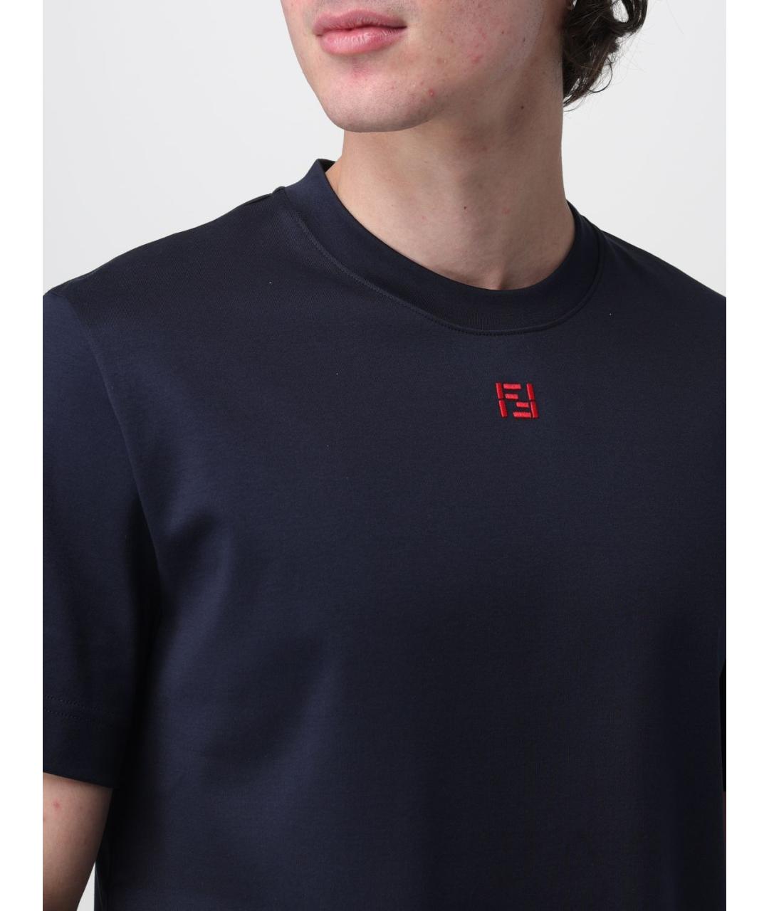 FENDI Темно-синяя хлопковая футболка, фото 5