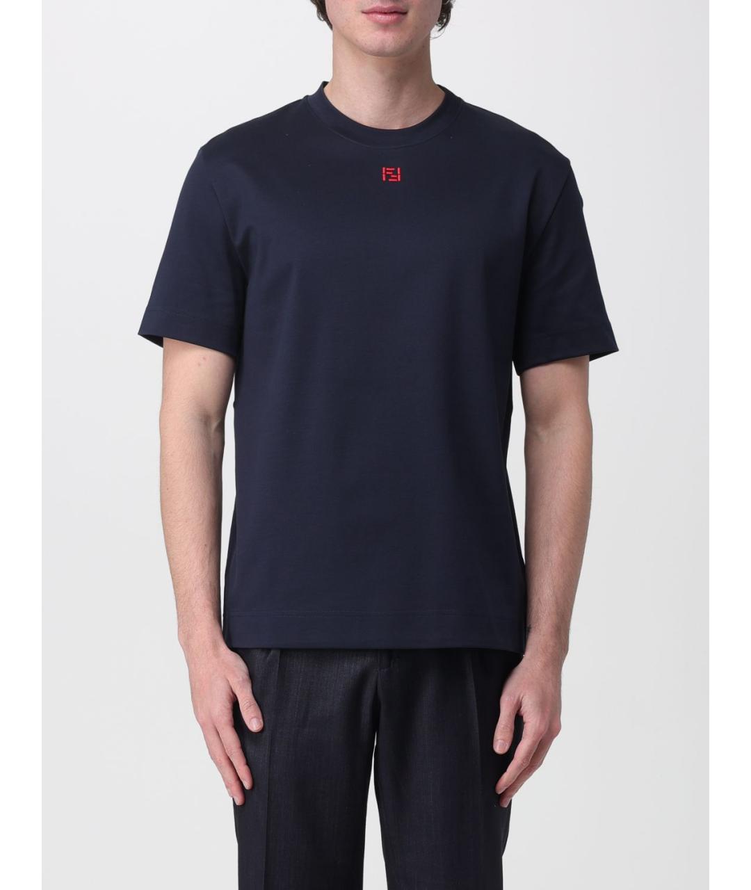 FENDI Темно-синяя хлопковая футболка, фото 6