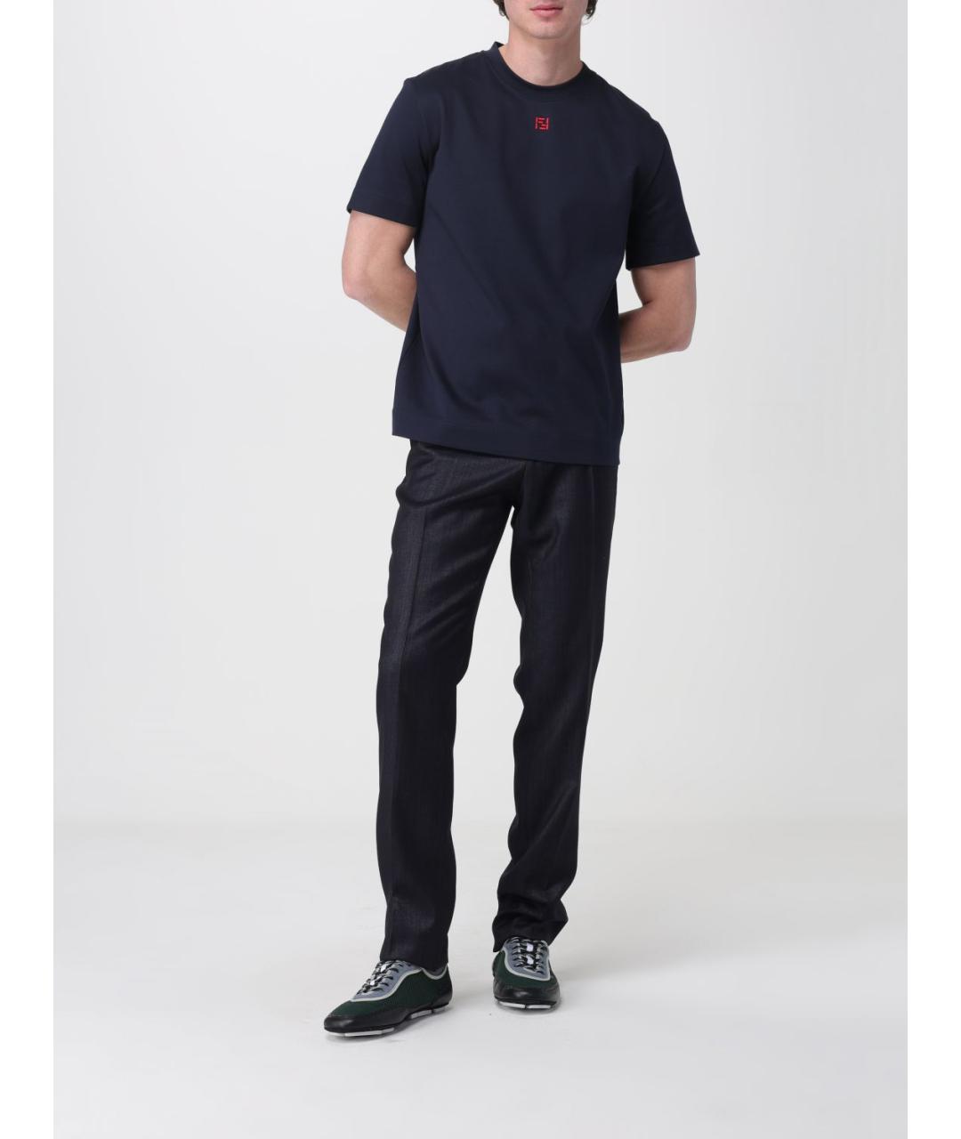 FENDI Темно-синяя хлопковая футболка, фото 2