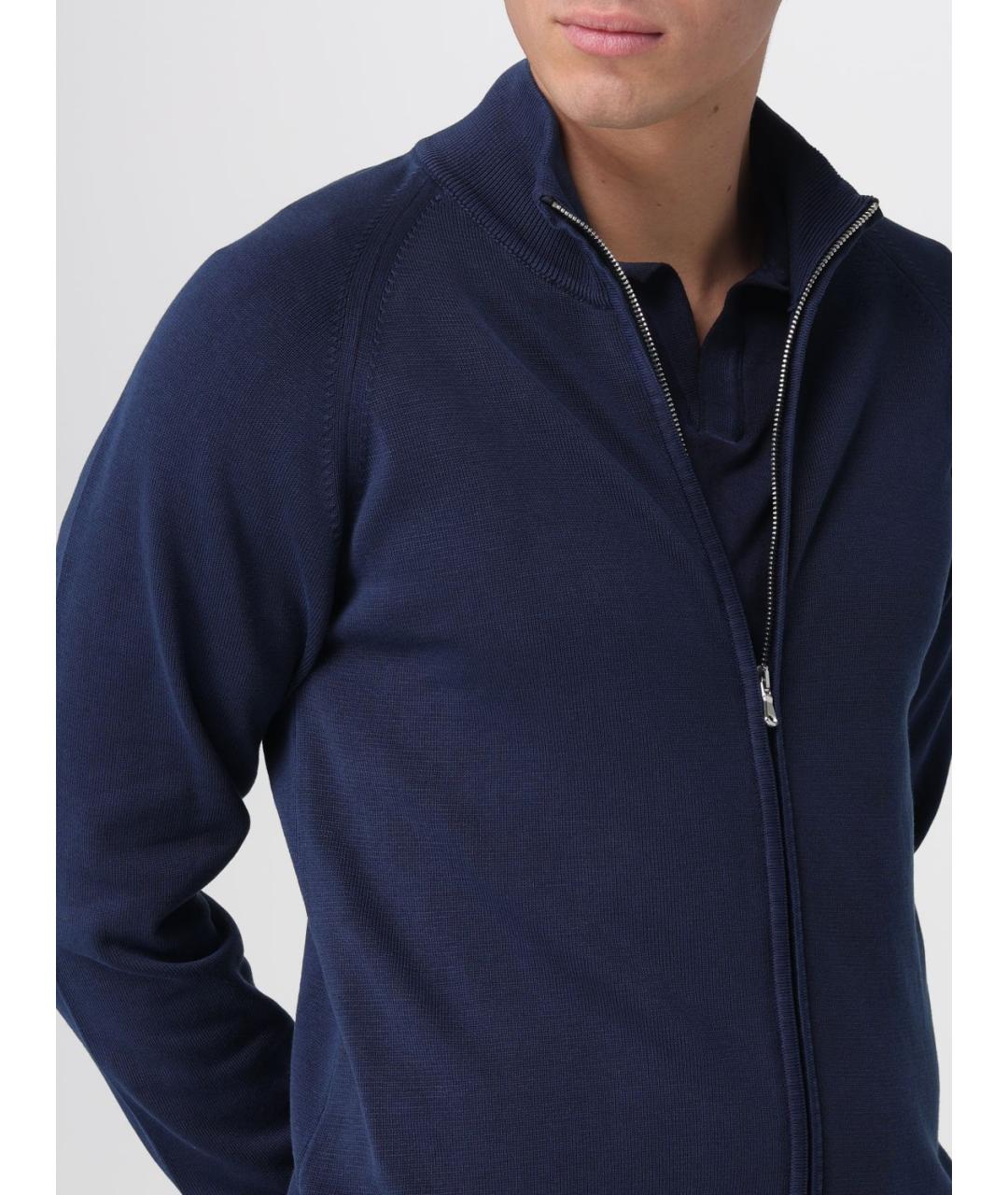 BLAUER Синий хлопковый кардиган, фото 4