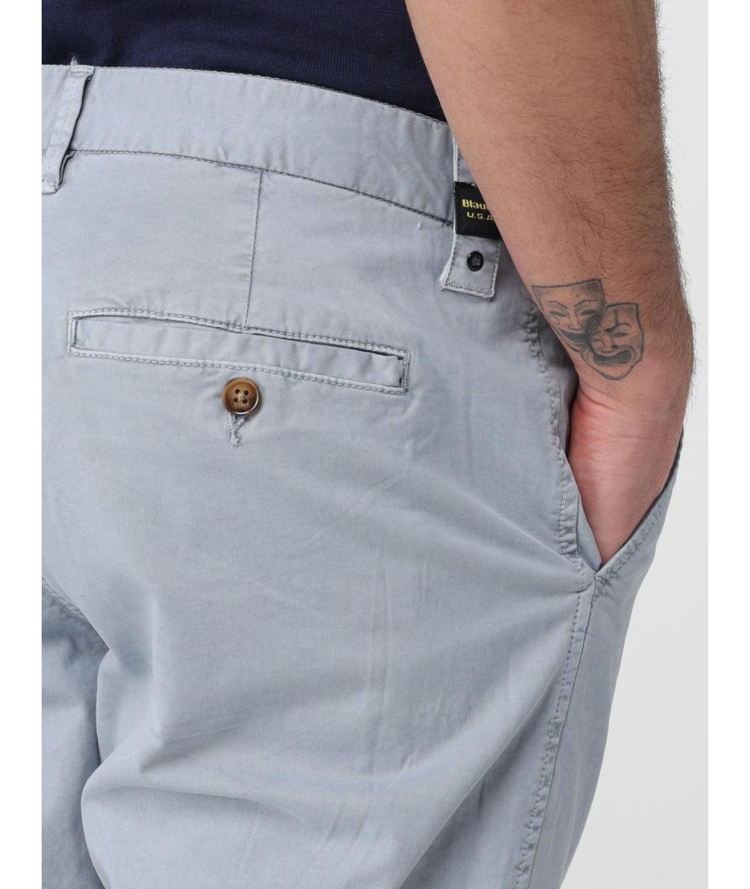 BLAUER Голубые хлопковые брюки чинос, фото 3
