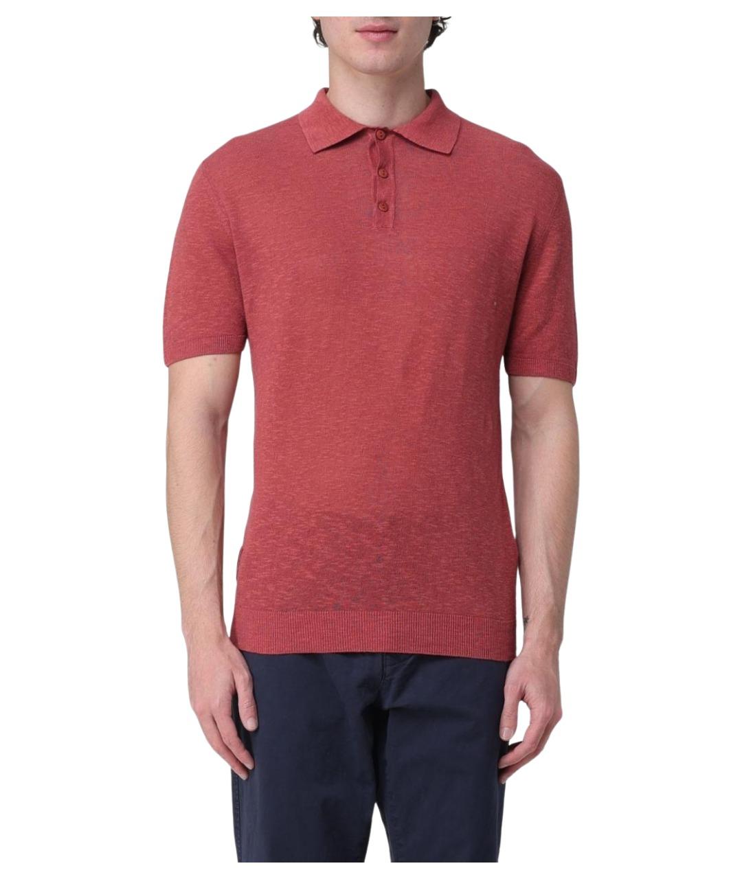 BLAUER Бордовое хлопко-леновое поло с коротким рукавом, фото 1