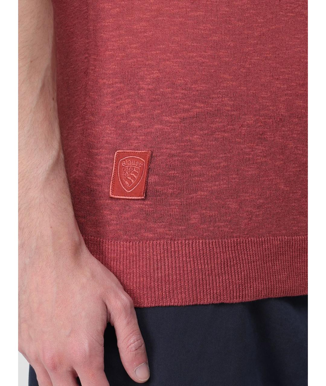 BLAUER Бордовое хлопко-леновое поло с коротким рукавом, фото 3