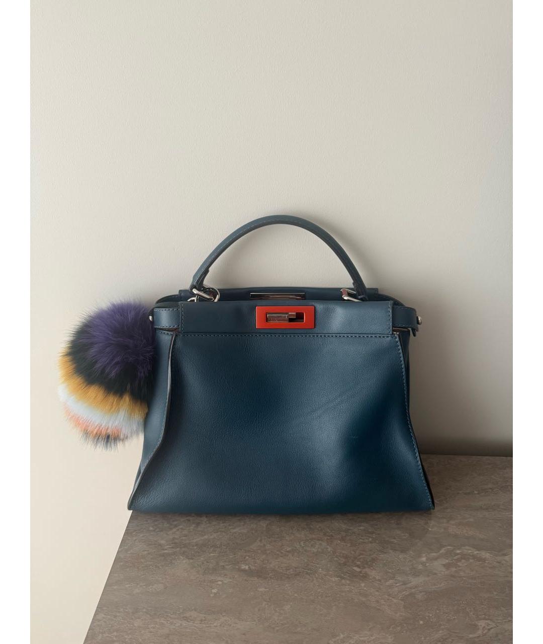 FENDI Синяя кожаная сумка тоут, фото 7