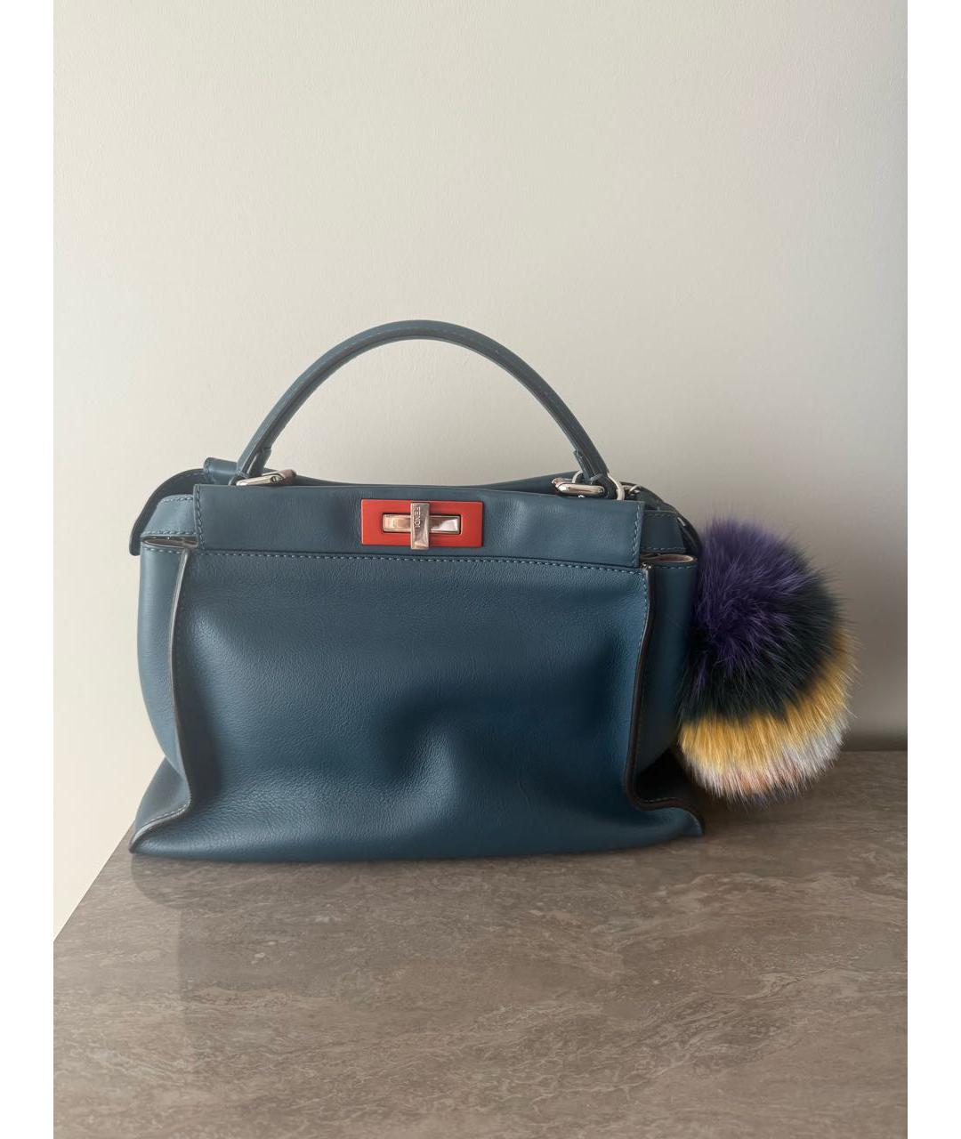 FENDI Синяя кожаная сумка тоут, фото 6