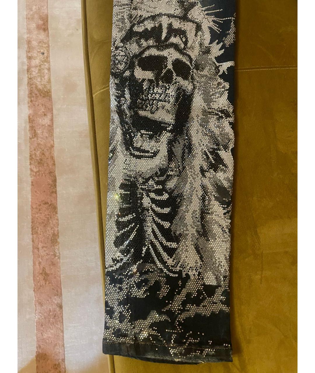 PHILIPP PLEIN Темно-синие хлопко-эластановые прямые джинсы, фото 3