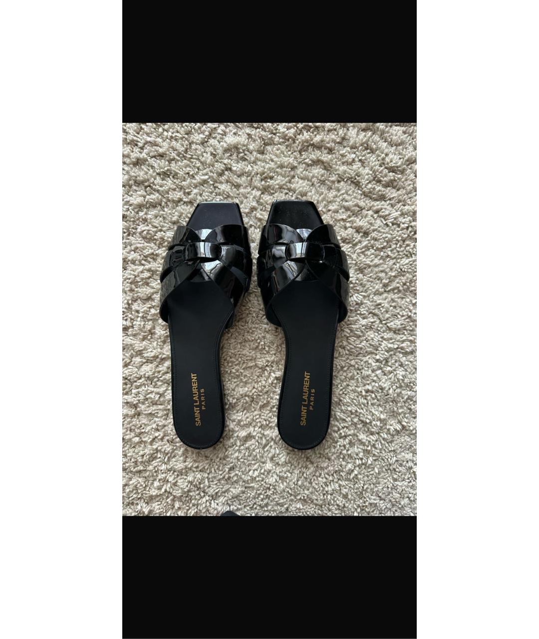 SAINT LAURENT Черные шлепанцы из лакированной кожи, фото 3