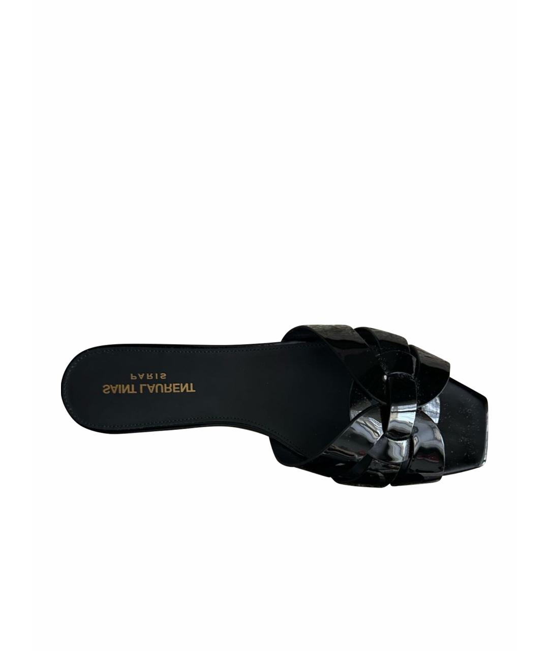 SAINT LAURENT Черные шлепанцы из лакированной кожи, фото 1