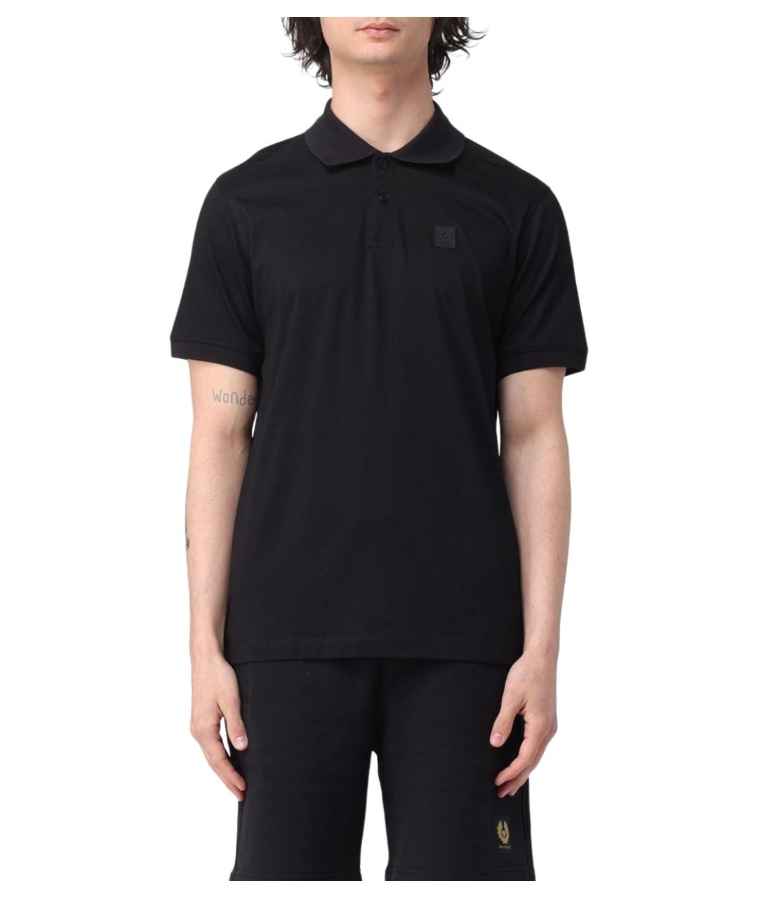 BELSTAFF Черное хлопковое поло с коротким рукавом, фото 1