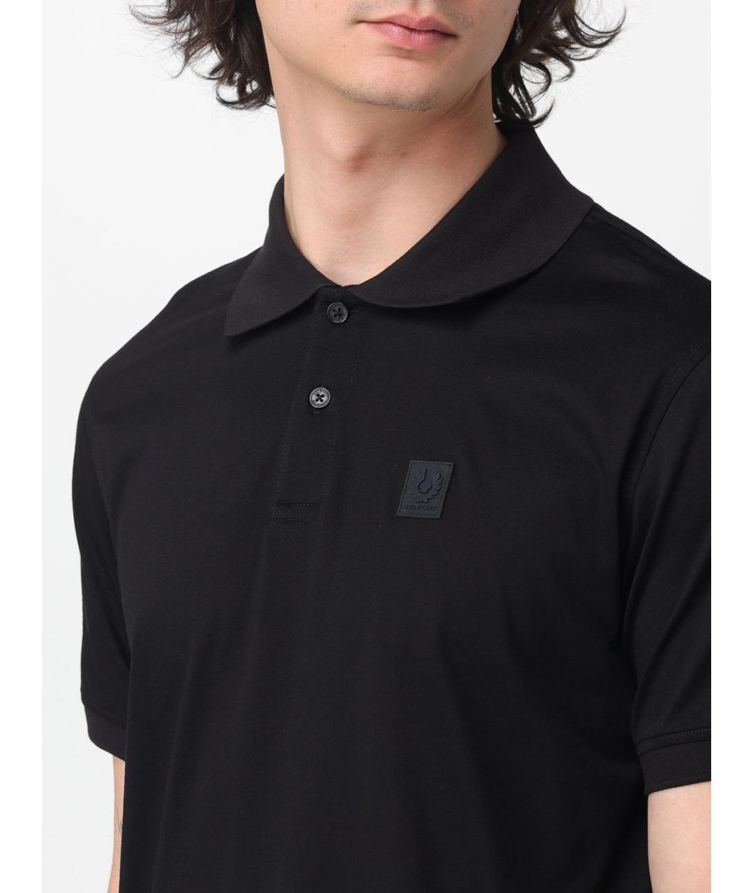 BELSTAFF Черное хлопковое поло с коротким рукавом, фото 3