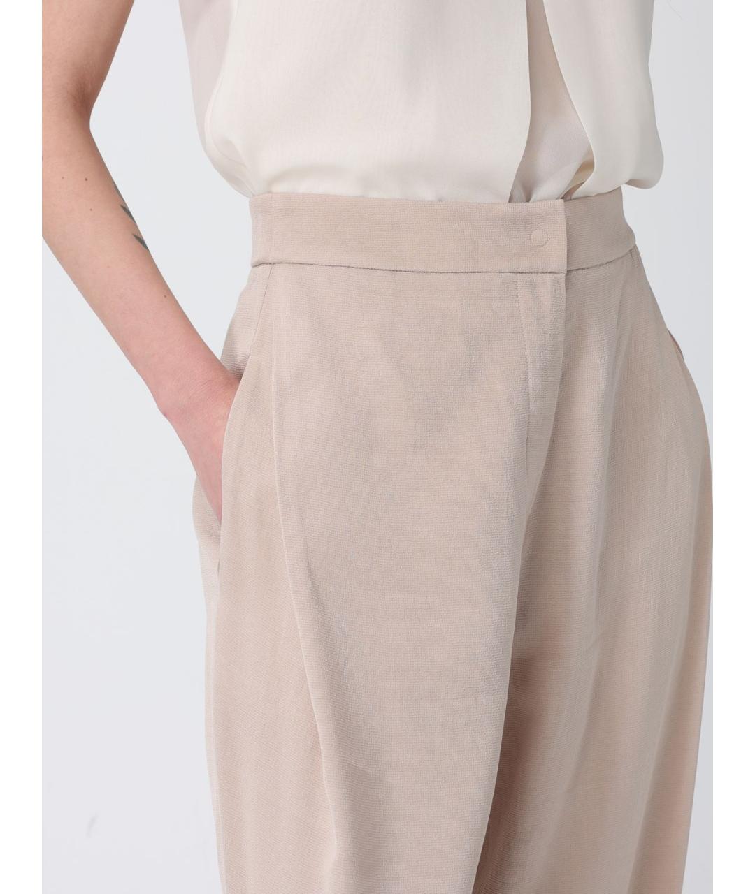 EMPORIO ARMANI Бежевые вискозные прямые брюки, фото 3